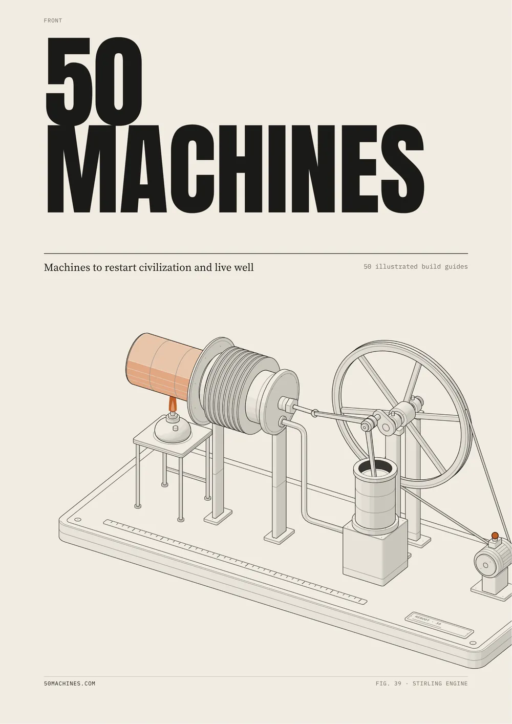 Front cover: 50 Machines, with an isometric drawing of a Stirling engine.